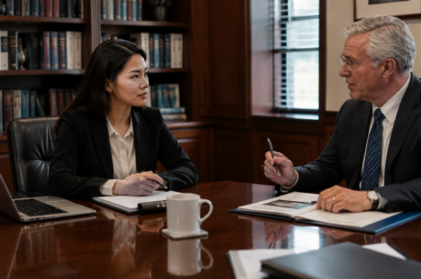 Business owner meeting with attorney